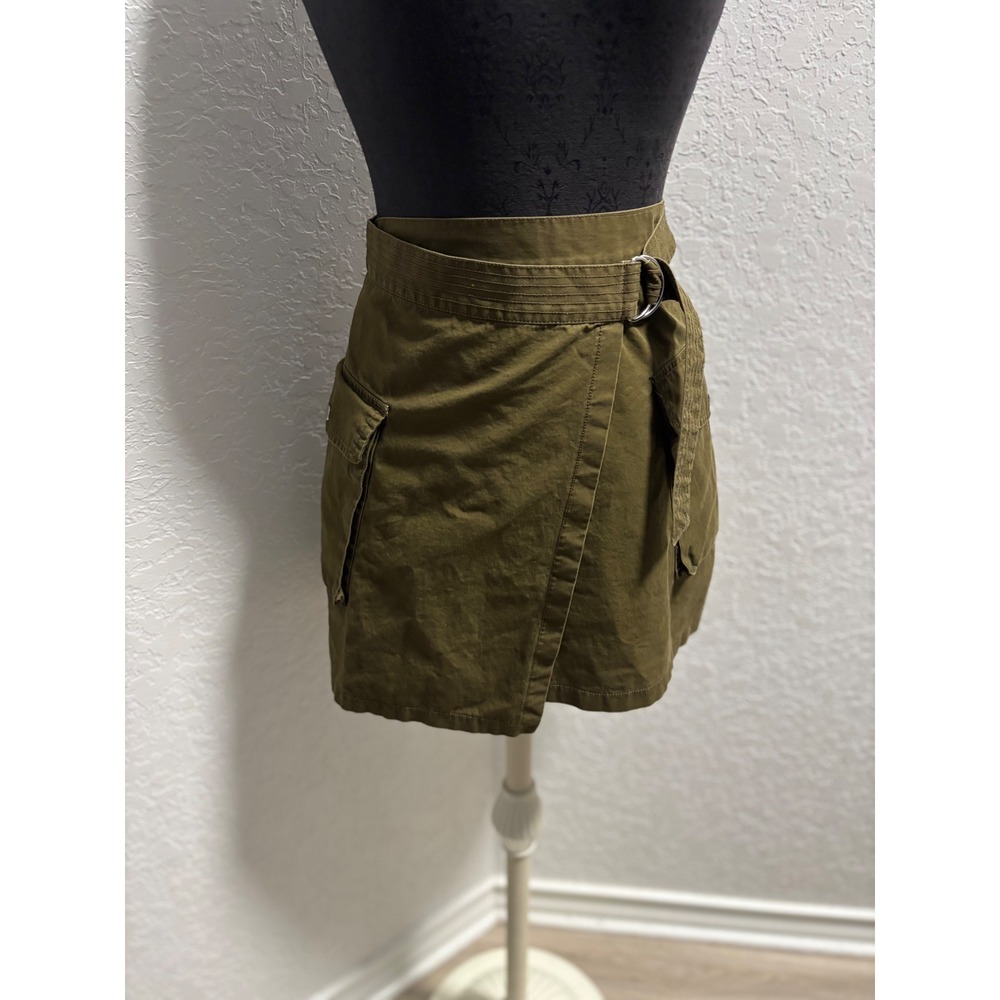 HM Olive Green Cargo Wrap Mini Skirt D-Ring Belt Utility Cotton Size 6